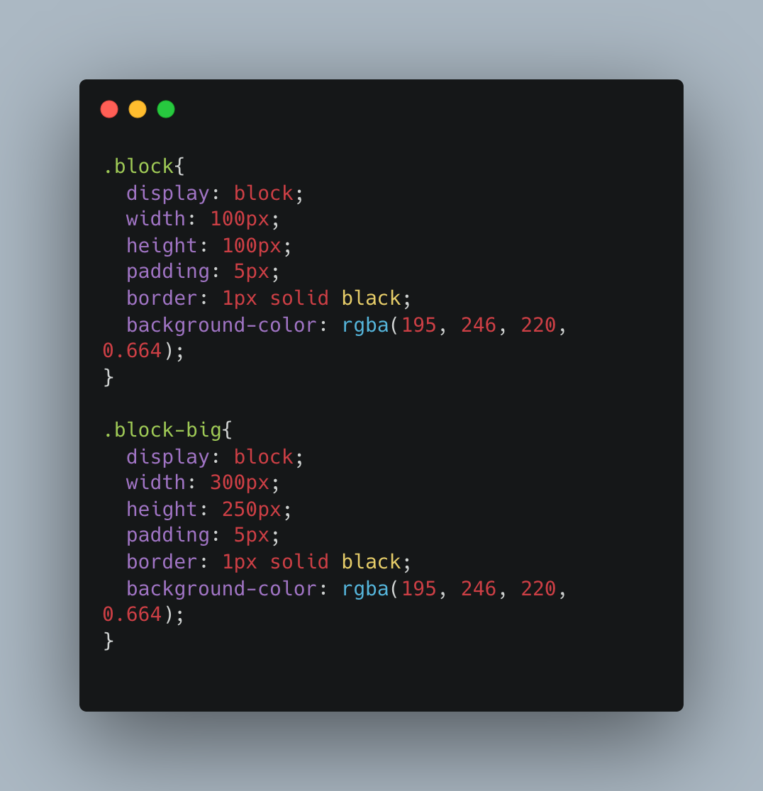 css code for displaying element as block