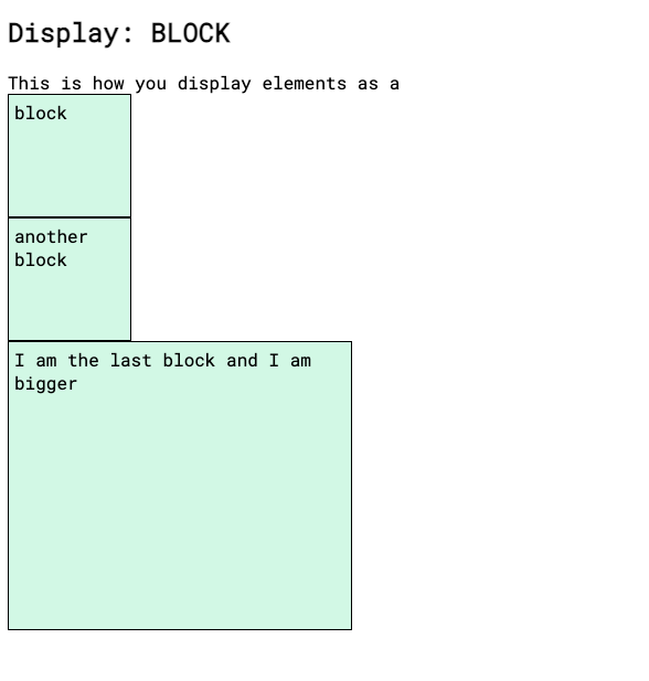 screenshot of elements displayed as block