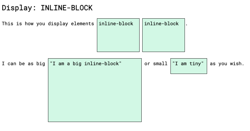 screenshot of elements displayed inline-block